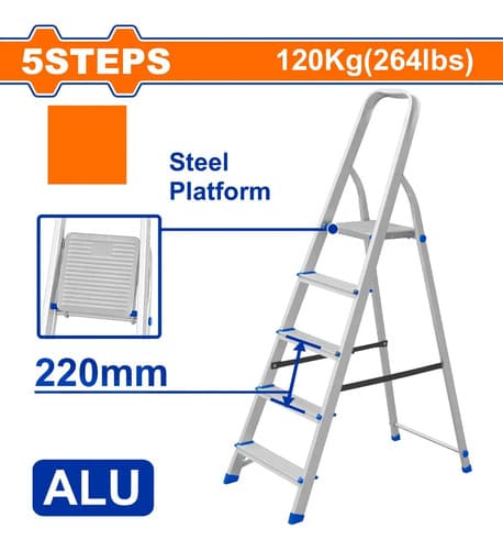 Escalera Familiar Aluminio 5 Escalones 120kg Wadfow Wld3h05 Plateado