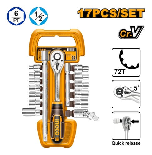 Juego 12 Dados Tubo Llave Crique 1/2'' Ingco Hkts12122 Naranja Claro