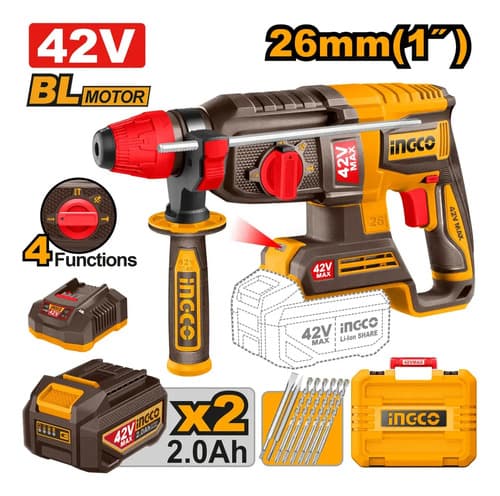 Rotomartillo Bateria 42v Brushless Sds Plus 2.5 Valija Ingco Naranja Claro