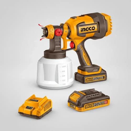Pistola Para Pintar Inalámbrica Ingco 20v Con Batería Y Cargador, Kit Completo De 1 L Naranja Claro