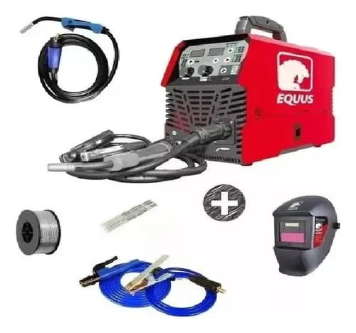 Soldadora Inverter Equus 4 En 1 Eqmig/mma-200 Con Y Sin Gas Rojo