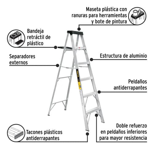 Escalera De Aluminio Tijera Pretul Est-35p Gris