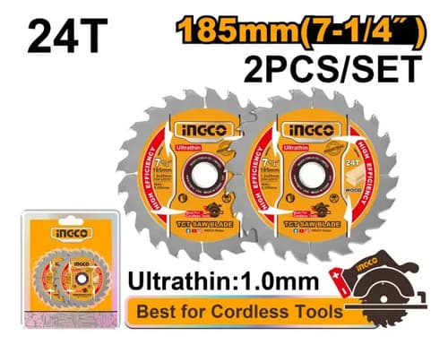 Set X2 Discos Sierra Circular 7 1/4 Ultrafinos Ingco Tsb1853 Amarillo