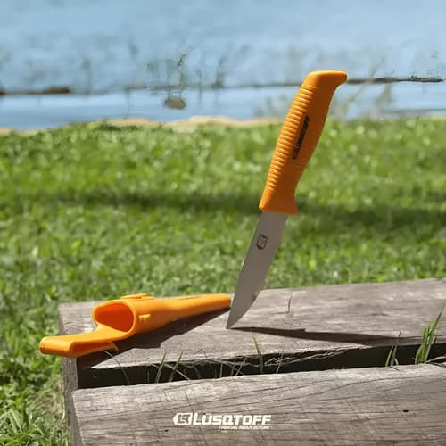 Cuchillo Flotante Lusqtoff Hoja 10cm Pesca Funda Pvc Rígida Color Naranja