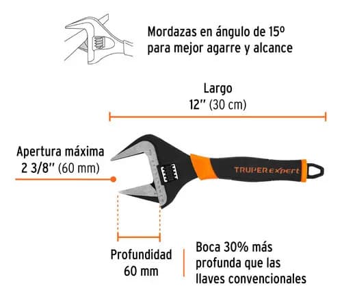 Llave Ajustable Boca Ancha 12'' Truper 101036