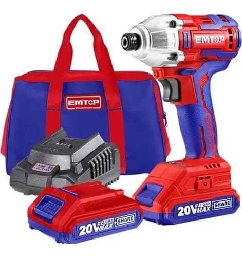 Destornillador Inalámbrico Emtop De Impacto Brushless Rojo Azul 6.35mm Rojo Y Azul