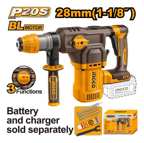 Rotomartillo 20v 28mm Sds Plus 4.5j Sin Bateria Ingco Naranja Claro 20v