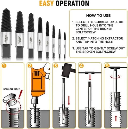 Juego De Extractor De Pernos Rotos De 8 Piezas Hoteche
