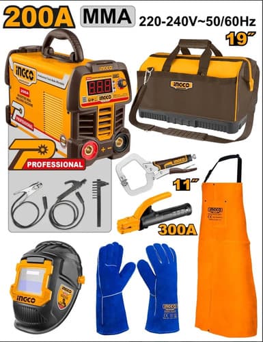 Soldadora Ingco 200a Combo Soldador 7 Piezas Con Accesorios Naranja Claro