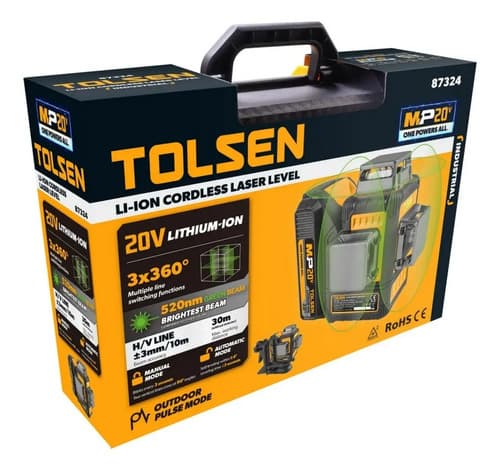 Nivel Laser Premium Tolsen 20v, 12 Lineas, Diodo Verde, Acc