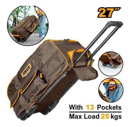 Bolso Valija Porta Herramientas 27 Pulgada Con Ruedas Ingco Marrón Oscuro