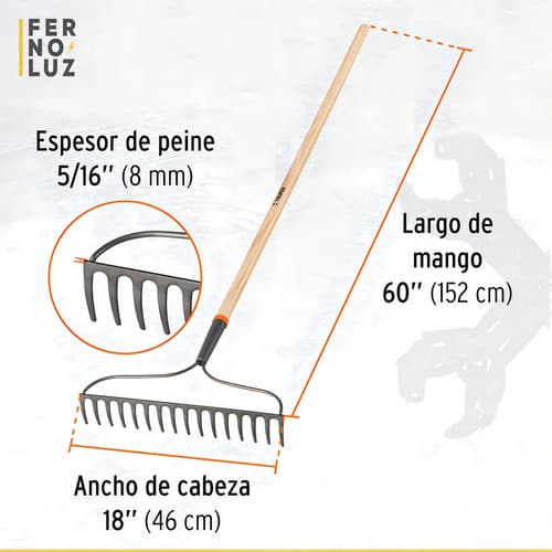Rastrillo Curvo 16 Dientes Acero Jardinero Cabo 50cm Truper