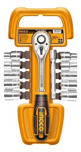 Set 12pcs Crique + Dados Cr-v 3/8 Ingco Hkts38122 Color Amarillo