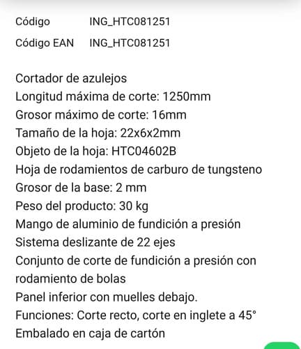 Cortadora De Ceramica Manual 1250mm Ingco Corta 16mm
