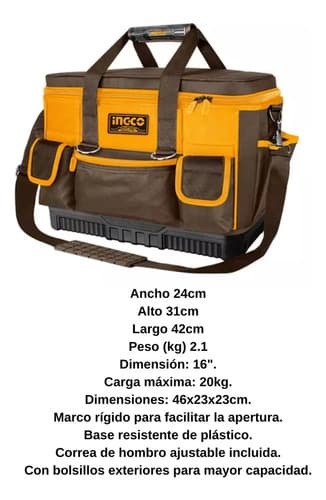 Bolso Industrial Porta Herramientas 16 PuLG Ingco Htbg10 Amarillo
