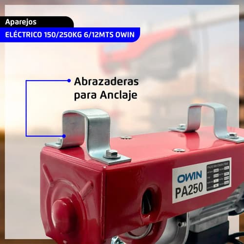 Aparejo Electrico Malacate 250kgs Elevacion 12 Mts Montacarga Guinche Owin Rojo 1