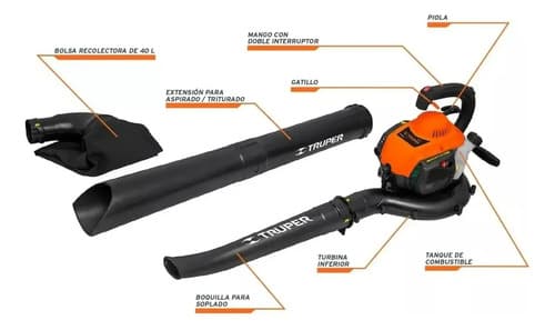Sopladora Y Aspiradora Nafta Con Bolsa 26cc 1hp Truper
