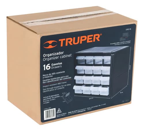 Caja Organizadora Con 16 Gavetas 27x22x16cm Truper Color Negro