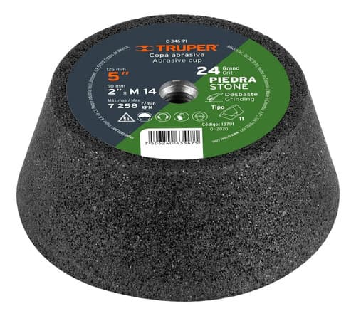 Copa Desbaste Piedra 5'' Grano 60 Ent. M14 Truper 13793
