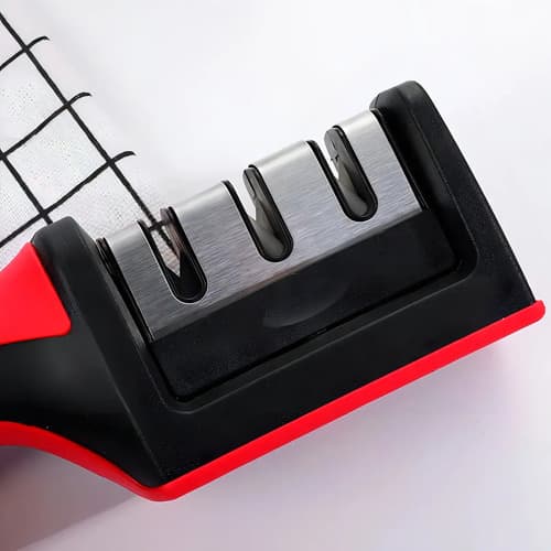 Afilador De Cuchillos Y Tijeras Con Mango Ergonómico Rojo