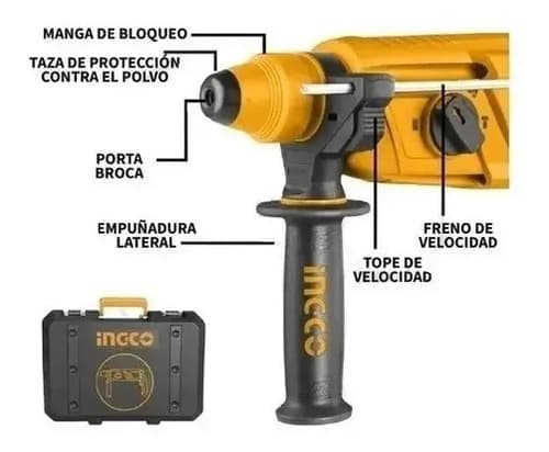Rotomartillo Electrico Sds Plus 800w 1100rpm Maletin Ingco Color Naranja