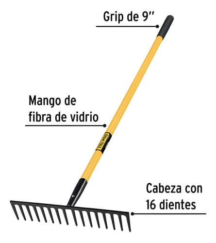 Rastrillo Recto 16 Dientes Cabo Fibra Vidrio 152cm Truper