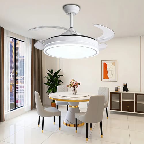 Ventilador De Techo Con Luz 42 Retractil Lampara Led Control 1.067 M 50 Blanco Transparente Plástico 3