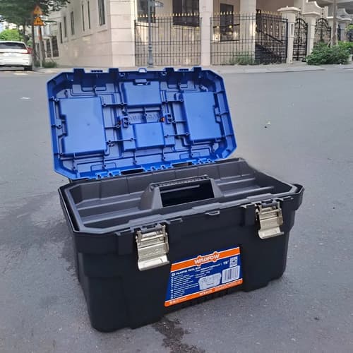 Caja De Herramientas 16 C/bandeja Gancho Metalico Wadfow Color Azul Y Naranja Azul/naranja