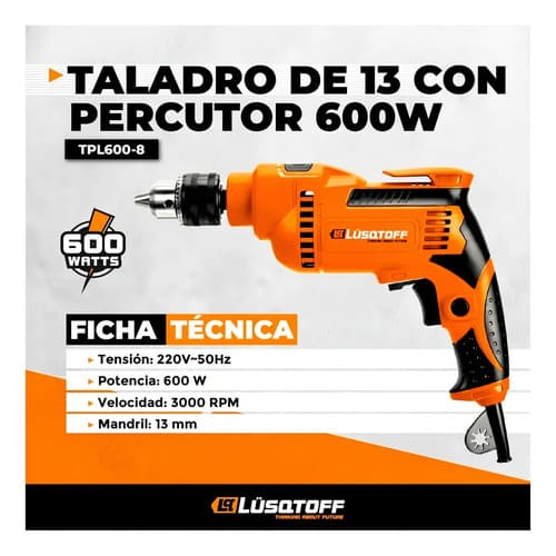 Taladro Con Percutor 600w 13mm Lusqtoff Color Naranja 50