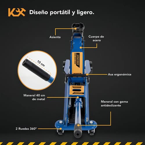 Gato Hidraulico De Patin 3 Toneladas Portatil Con Maneral 4 Ruedas Color Azul Para Carro Y Suv Kingsman