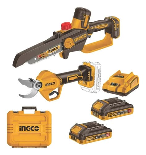 Set Mini Motosierra 6 + Tijera De Poda 20-30 Mm + 2 Baterias 2a + Cargador Naranja Claro