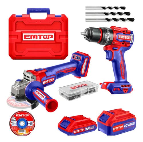Kit Taladro Inalámbrico Y Amoladora 115mm A Bateria Emtop