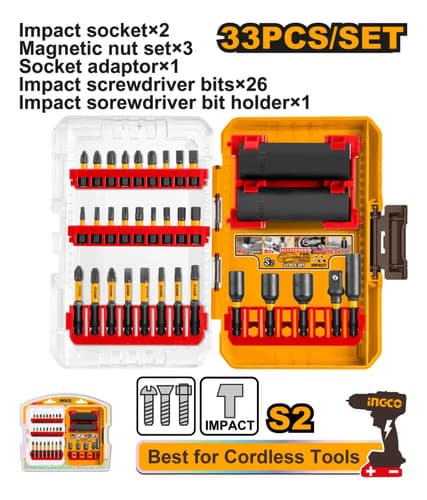 Set 33 Piezas Puntas Y Dados Para Impacto Ingco Akdl63306