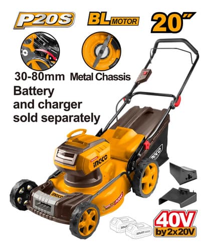 Corta Cesped 20v 20 PuLG P20s C 2 Bat 5ah Y Cargador Ingco Amarillo