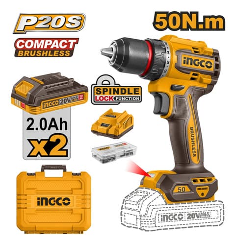 Taladro Atornillador 20v 50nm 2 Bat 2.0ah Ingco Cdli205062 Naranja Claro 50/60