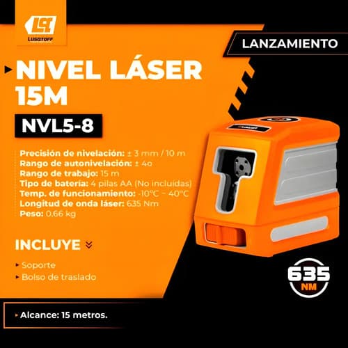 Nivel Laser Lusqtoff Nvl5-8 Cruz Autonivelante 15mt C/ Soporte