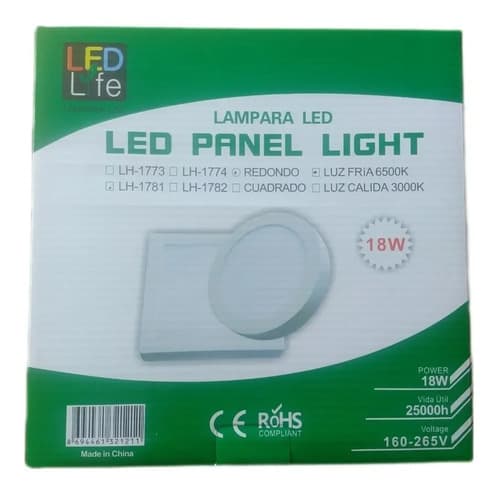 Plafon Techo Foco Sobrepuesto Panel Led Lampara Redondo 18w Luz Blanca Fria Blanco