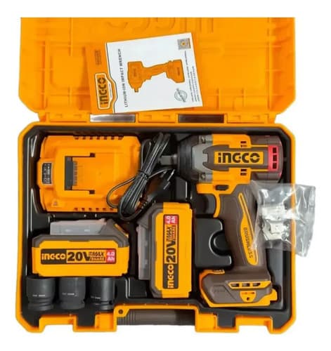 Combo Llave Impacto + Amoladora Bl Ingco 500nm X2 Bat 4 Ah Color Amarillo