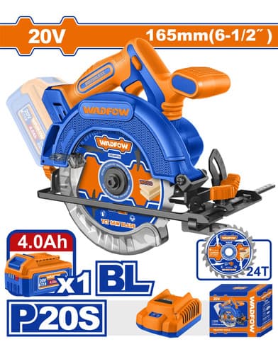 Sierra Circular 20v 165mm + Bat 4.0ah + Acc Wadfow Wlwp5523 Azul 50/60