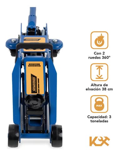 Gato Hidraulico De Patin 3 Toneladas Portatil Con Maneral 4 Ruedas Color Azul Para Carro Y Suv Kingsman