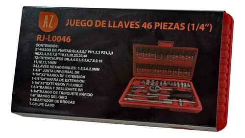 Set Juego Llaves Tubos Puntas A Criquet 46 Piezas 1/4 Color Rojo