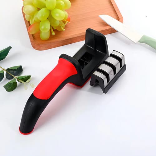 Afilador De Cuchillos Y Tijeras Con Mango Ergonómico Rojo