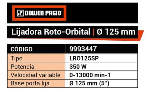 Lijadora Roto Orbital Dowen Pagio Lro125sp Naranja 50hz 350w 50 Hz