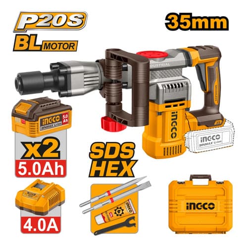 Martillo Demoledor 20v 16j 35mm Ingco Accesorios Cdbli203582 Naranja Claro