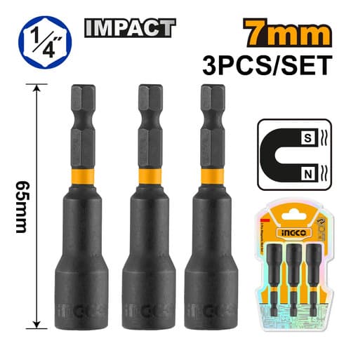 Pack De 3 Adaptadores De Impacto Ingco Magnéticos Hexagonales De 1/4 