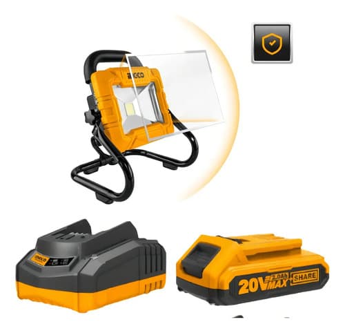 Linterna Reflector Led Ingco Recargable Con Batería Y Cargador Blanco Naranja