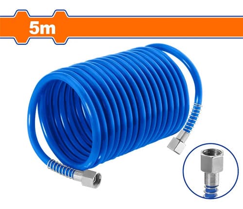 Manguera De Compresor Wadfow 15 Metros Espiral Con Roscas Azul