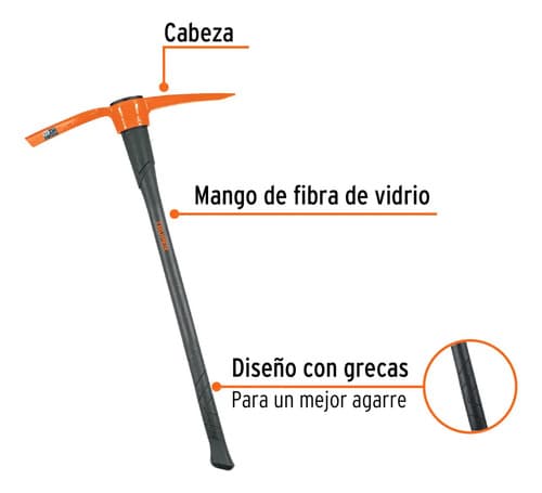 Pico Punta Pala 5 Lb Cabo Fibra Vidrio Truper Tp-5m