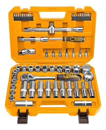 Set De Herramientas Ingco 1/2 62pcs Dados Tubos Puntas Naranja Claro