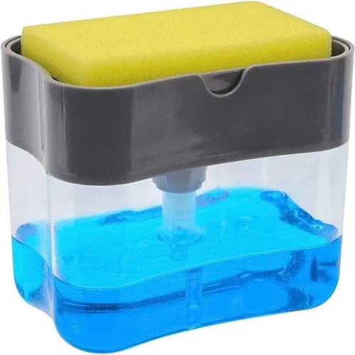 Dispensador Lavaloza Lavaplatos Jabón Con Esponja Jabon Color Gris